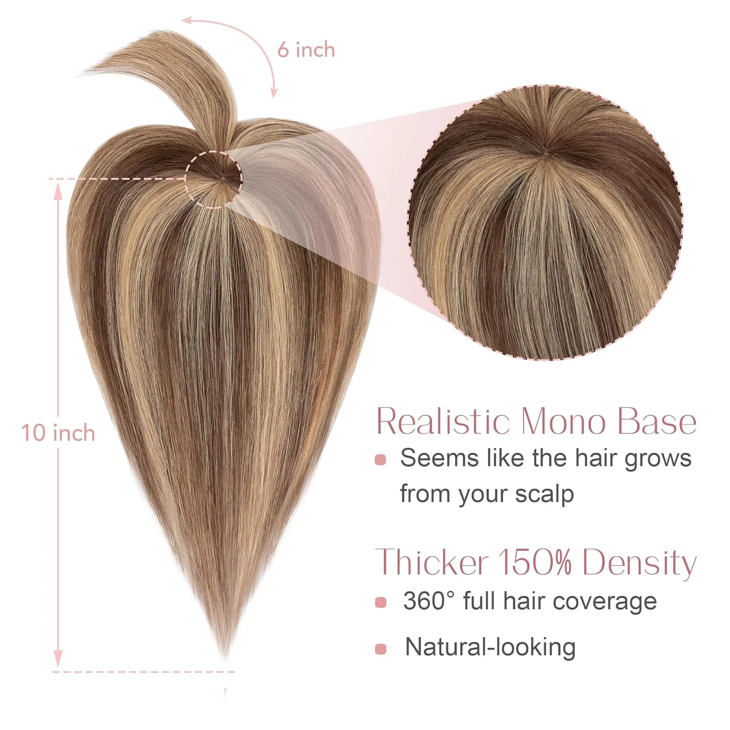 SEGO Hair Toppers for Women Real Human Hair with Bangs Mono Base 10 Inch Clip In Bangs Wiglets Topper Hair Pieces for Women with Thinning Hair -4P27 Medium Brown&Dark Blonde