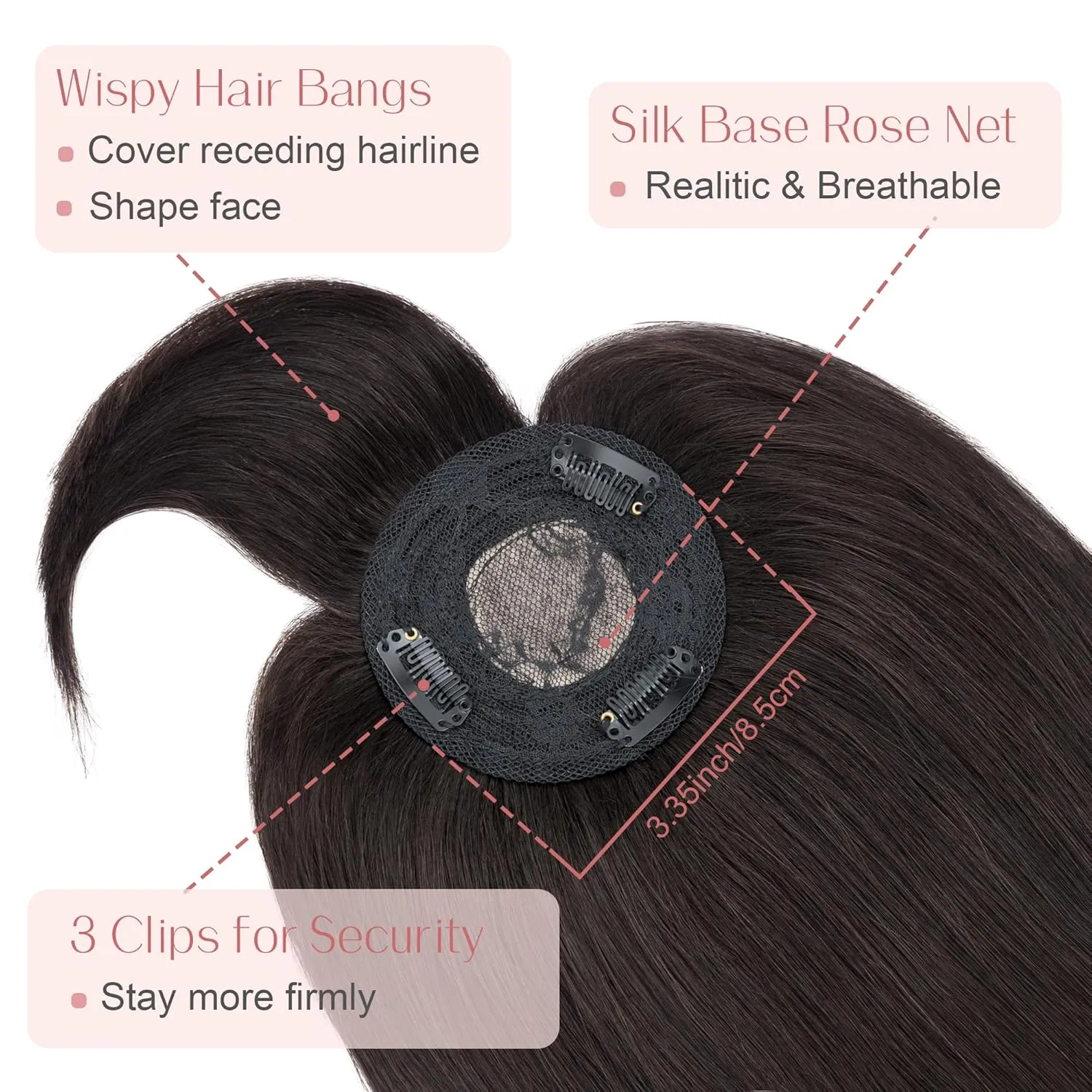 SEGO Hair Toppers for Women Real Human Hair with Bangs Mono Base 14 Inch Clip In Bangs Wiglets Topper Hair Pieces for Women with Thinning Hair -1B Natural Black