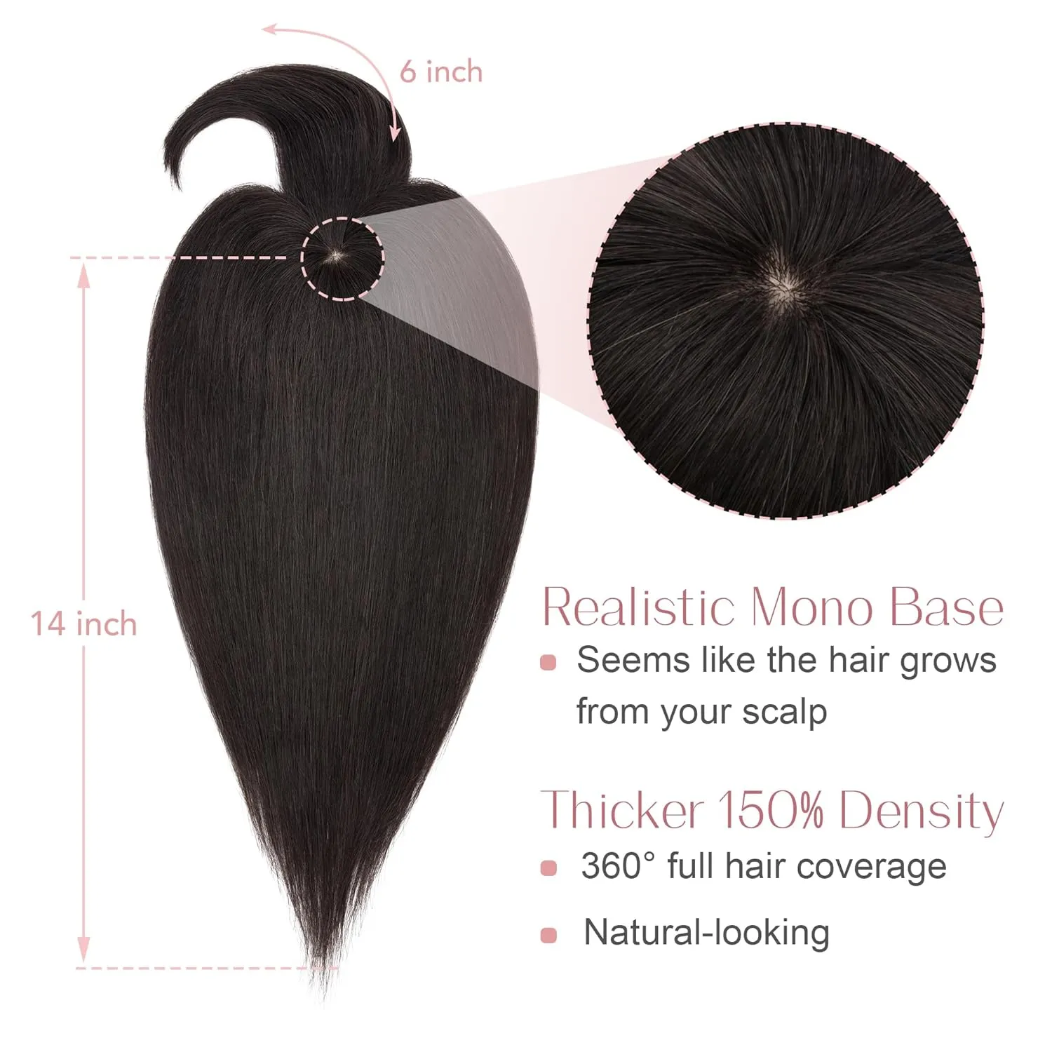 SEGO Hair Toppers for Women Real Human Hair with Bangs Mono Base 14 Inch Clip In Bangs Wiglets Topper Hair Pieces for Women with Thinning Hair -1B Natural Black