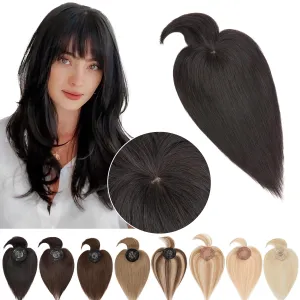 SEGO Hair Toppers for Women Real Human Hair with Bangs Mono Base 14 Inch Clip In Bangs Wiglets Topper Hair Pieces for Women with Thinning Hair -1B Natural Black