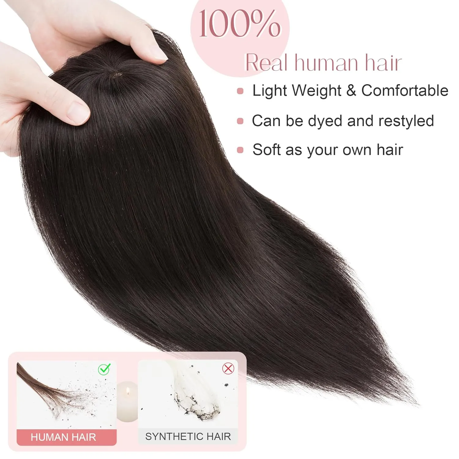 SEGO Hair Toppers for Women Real Human Hair with Bangs Mono Base 14 Inch Clip In Bangs Wiglets Topper Hair Pieces for Women with Thinning Hair -1B Natural Black