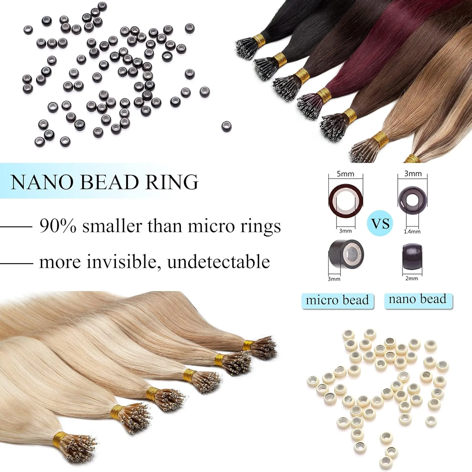 SEGO Nano Tip Hair Extensions Human Hair Balayage Nano Beads Pre-bonded Seamless Nano Ring Highlight Hair Extensions for Women 1g/strand 50g/pack -16 Inch -18P613 Ash Blonde&Bleach Blonde