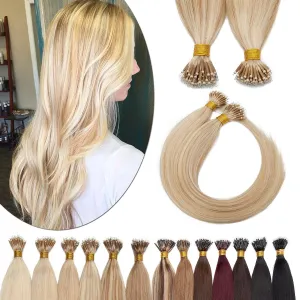 SEGO Nano Tip Hair Extensions Human Hair Balayage Nano Beads Pre-bonded Seamless Nano Ring Highlight Hair Extensions for Women 1g/strand 50g/pack -16 Inch -18P613 Ash Blonde&Bleach Blonde