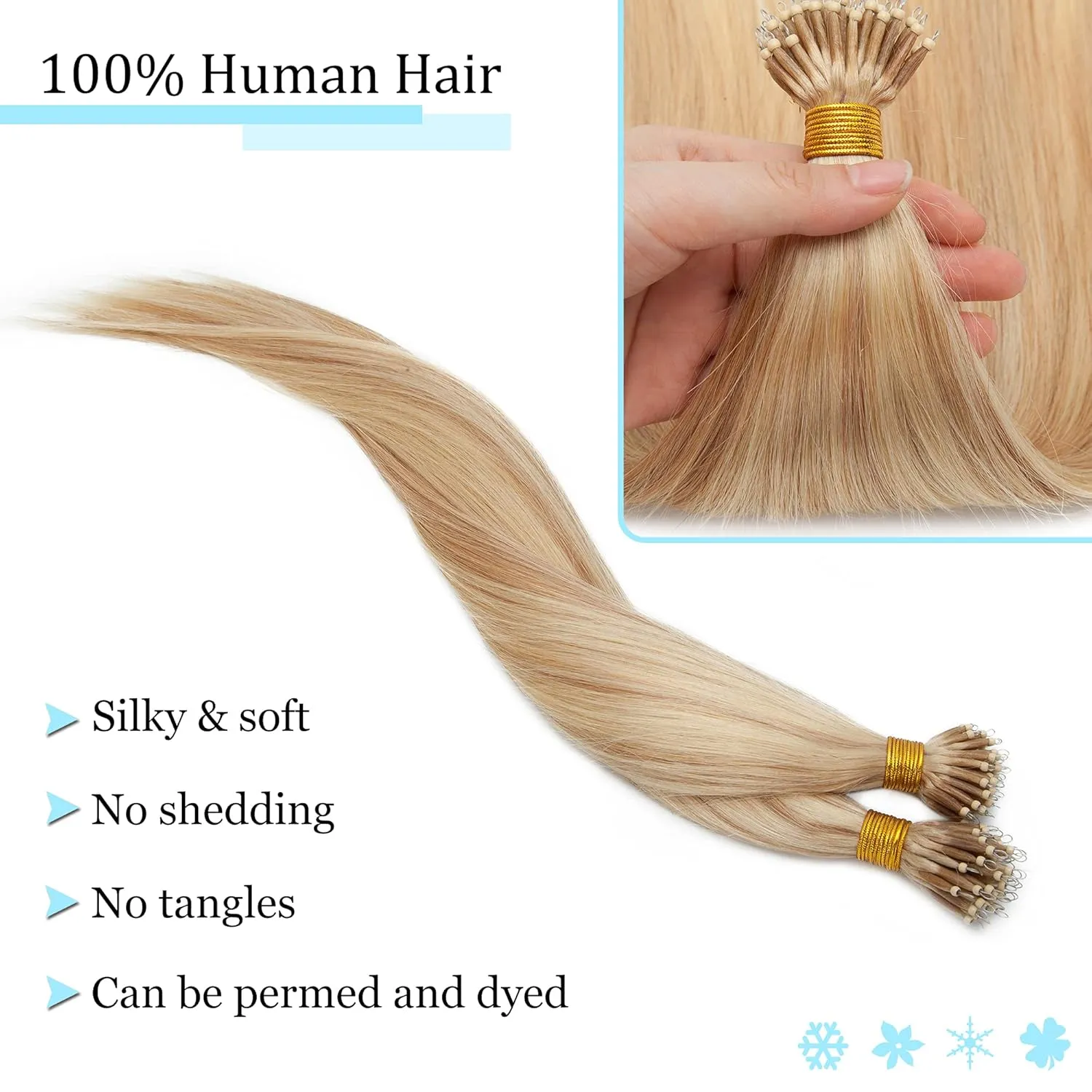 SEGO Nano Tip Hair Extensions Human Hair Balayage Nano Beads Pre-bonded Seamless Nano Ring Highlight Hair Extensions for Women 1g/strand 50g/pack -16 Inch -18P613 Ash Blonde&Bleach Blonde