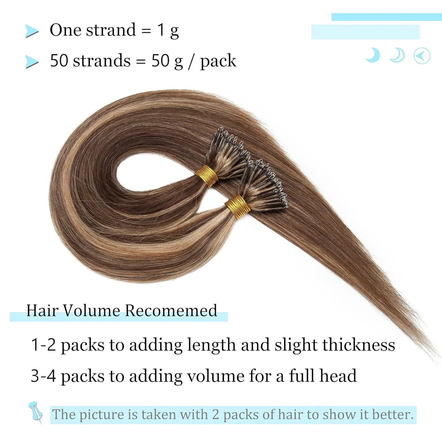 SEGO Nano Tip Hair Extensions Human Hair Balayage Nano Beads Pre-bonded Seamless Nano Ring Highlight Hair Extensions for Women 1g/strand 50g/pack -16 Inch /4P27 Medium Brown&Dark Blonde