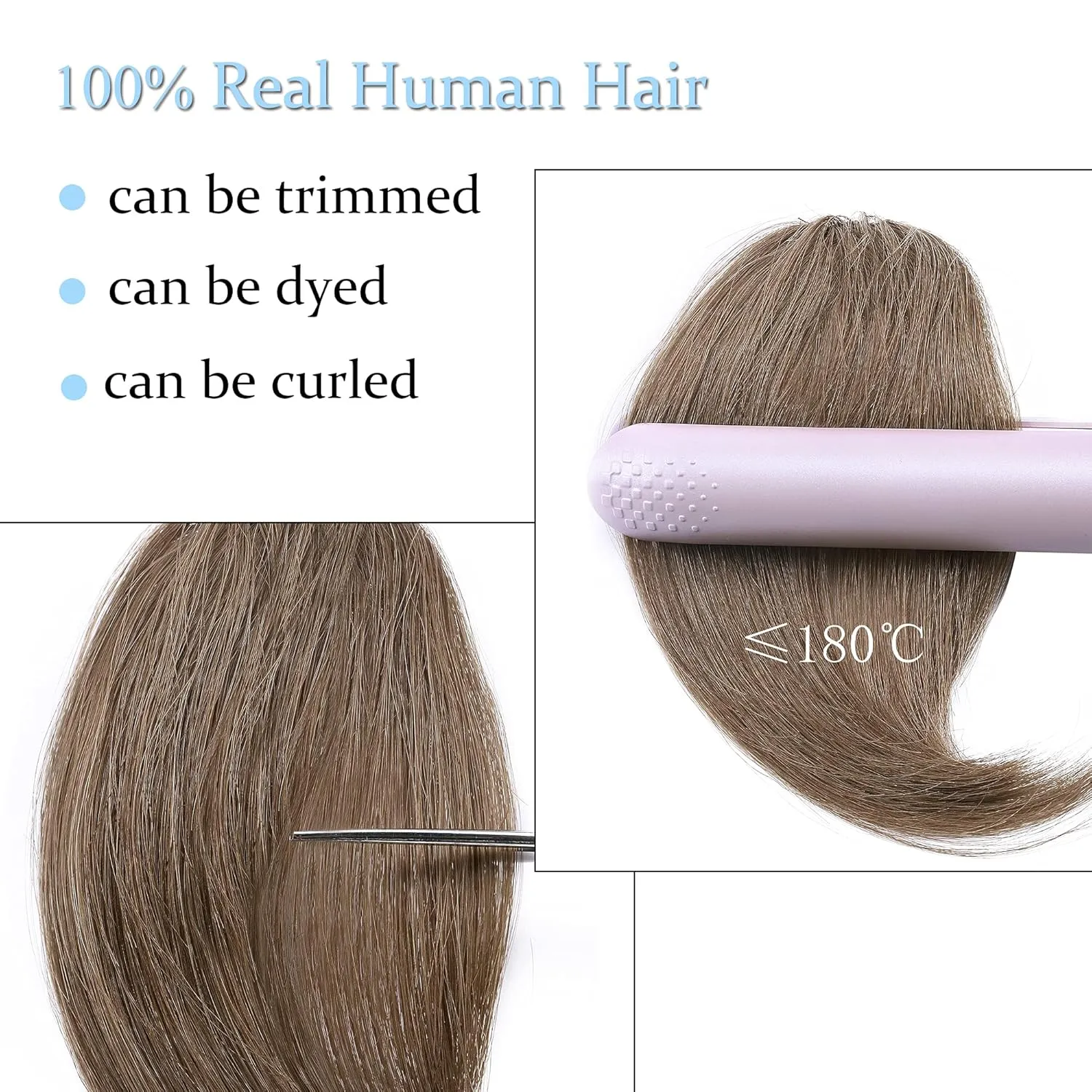 SEGO Side Bangs Clip in Bangs 100% Real Human Hair 10 inch 2PCS French Bangs Wave Fringe Swept Natural look Hair Piece 15g/Pcs-Light Brown