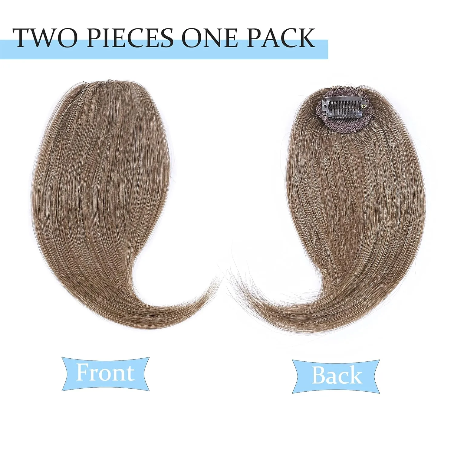 SEGO Side Bangs Clip in Bangs 100% Real Human Hair 10 inch 2PCS French Bangs Wave Fringe Swept Natural look Hair Piece 15g/Pcs-Light Brown