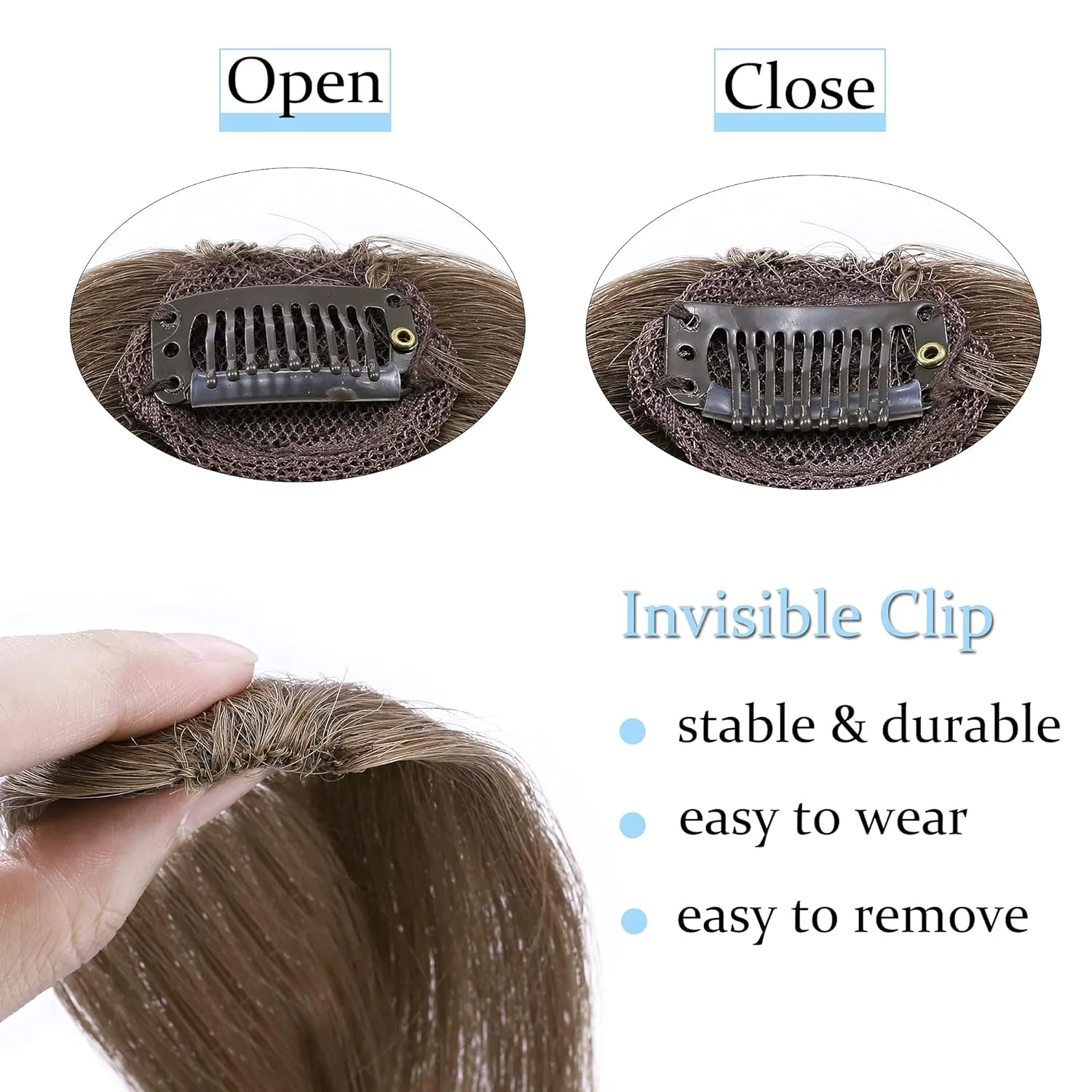 SEGO Side Bangs Clip in Bangs 100% Real Human Hair 10 inch 2PCS French Bangs Wave Fringe Swept Natural look Hair Piece 15g/Pcs-Light Brown