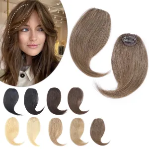 SEGO Side Bangs Clip in Bangs 100% Real Human Hair 10 inch 2PCS French Bangs Wave Fringe Swept Natural look Hair Piece 15g/Pcs-Light Brown