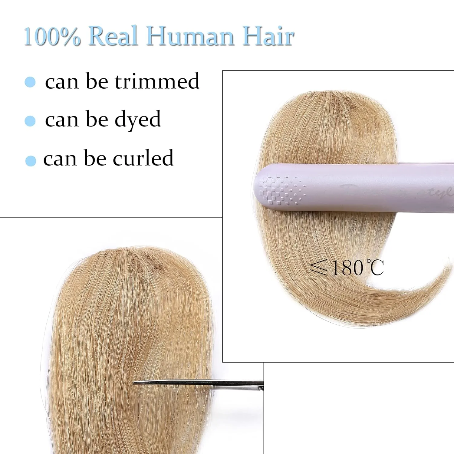 SEGO Side Bangs Clip in Bangs 100% Real Human Hair 10 inch 2PCS French Bangs Wave Fringe Swept Natural look Hair Piece 15g/Pcs-Natural Blonde