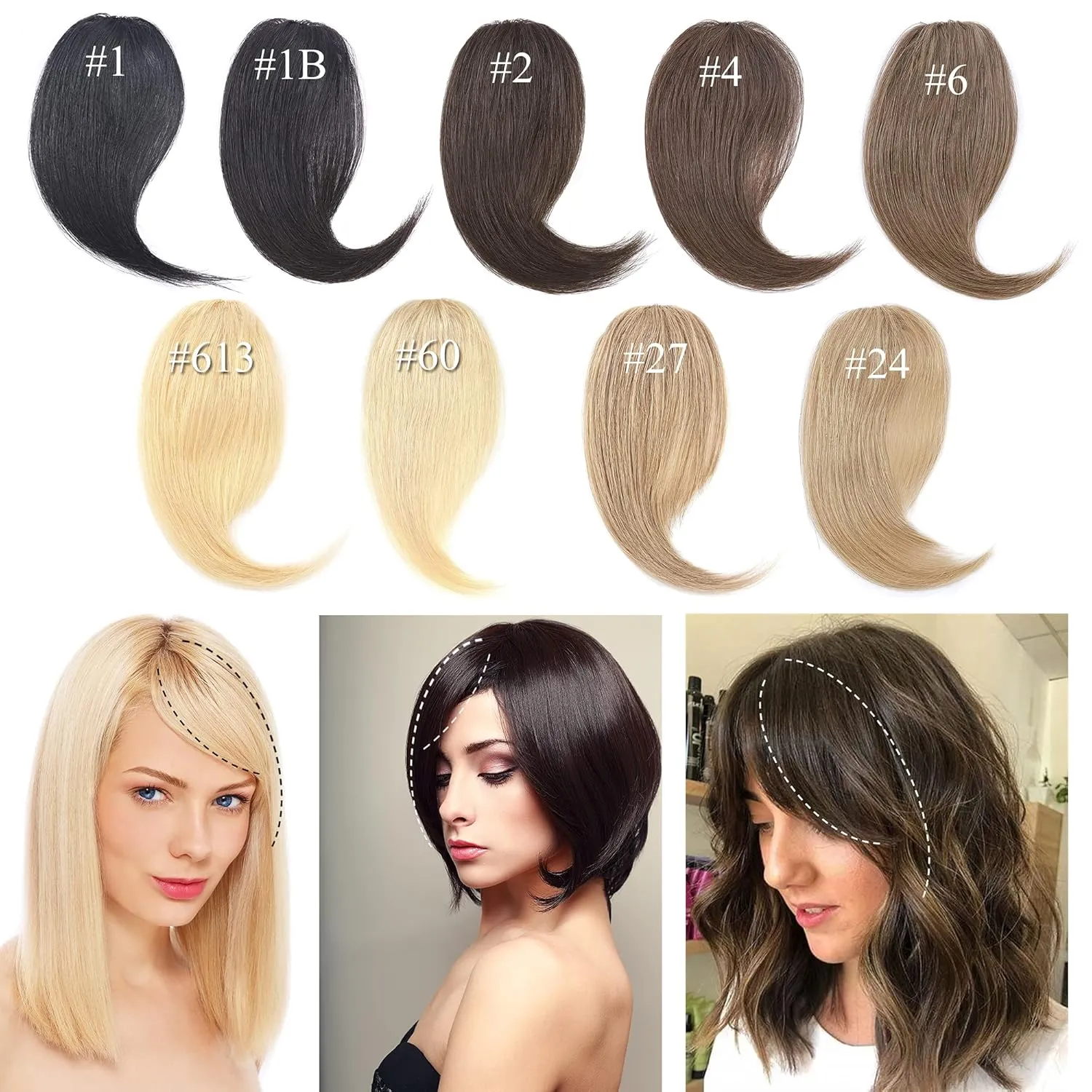 SEGO Side Bangs Clip in Bangs 100% Real Human Hair 10 inch 2PCS French Bangs Wave Fringe Swept Natural look Hair Piece 15g/Pcs-Natural Blonde