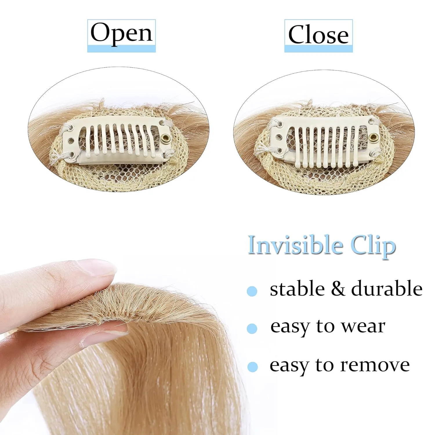 SEGO Side Bangs Clip in Bangs 100% Real Human Hair 10 inch 2PCS French Bangs Wave Fringe Swept Natural look Hair Piece 15g/Pcs-Natural Blonde