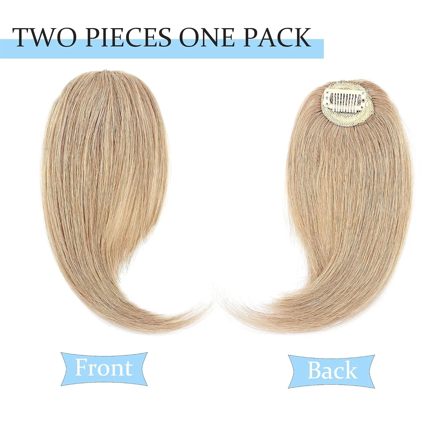 SEGO Side Bangs Clip in Bangs 100% Real Human Hair 10 inch 2PCS French Bangs Wave Fringe Swept Natural look Hair Piece 15g/Pcs/Dark Blonde
