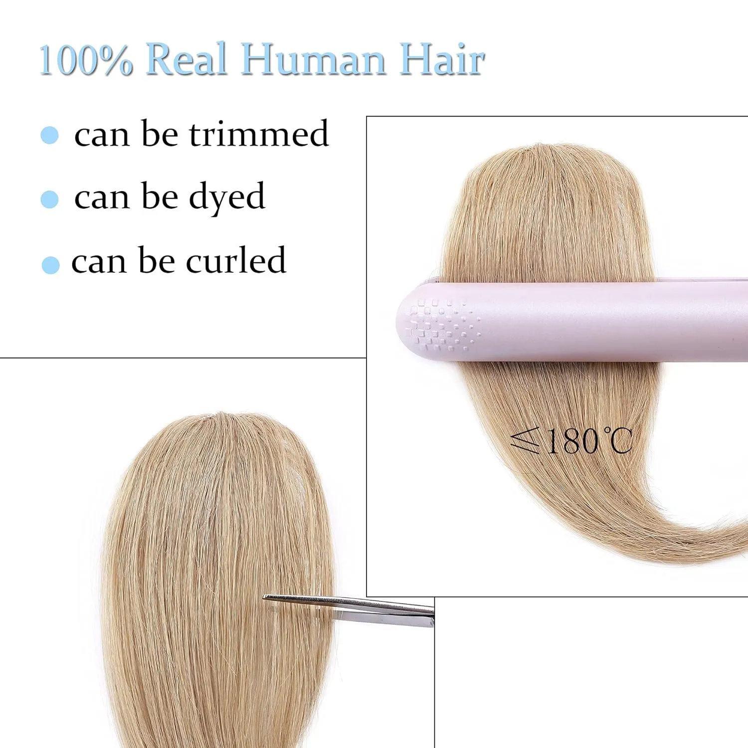 SEGO Side Bangs Clip in Bangs 100% Real Human Hair 10 inch 2PCS French Bangs Wave Fringe Swept Natural look Hair Piece 15g/Pcs/Dark Blonde