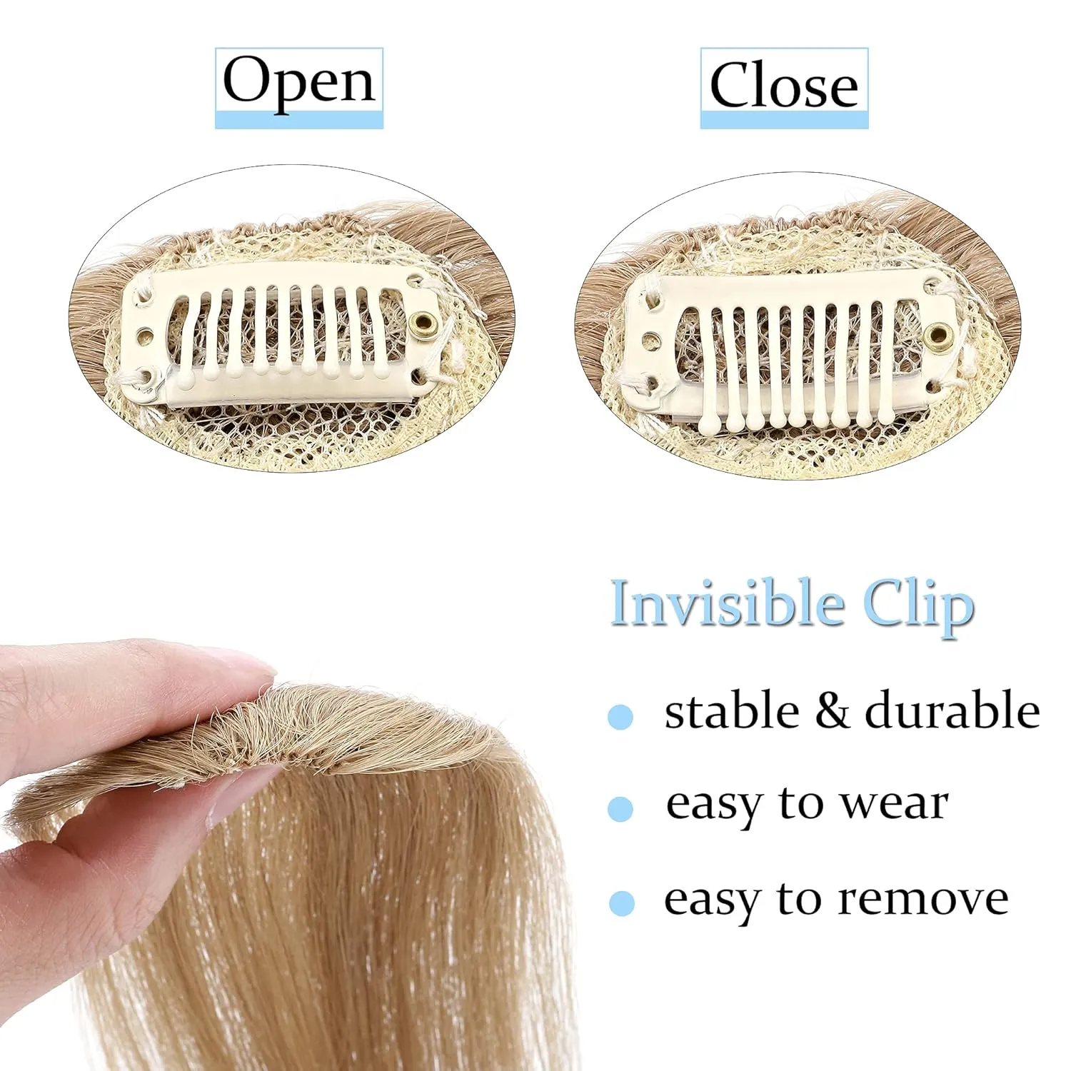 SEGO Side Bangs Clip in Bangs 100% Real Human Hair 10 inch 2PCS French Bangs Wave Fringe Swept Natural look Hair Piece 15g/Pcs/Dark Blonde