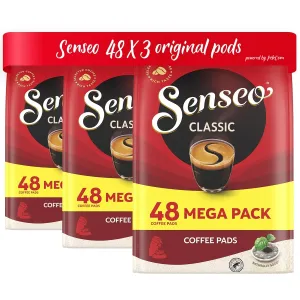 Senseo Classic Medium Roast Coffee Pods, 3 Packs, 144 Count, Smooth Flavor, Crema Layer on Top, Pads Compatible with PeleCom Machine