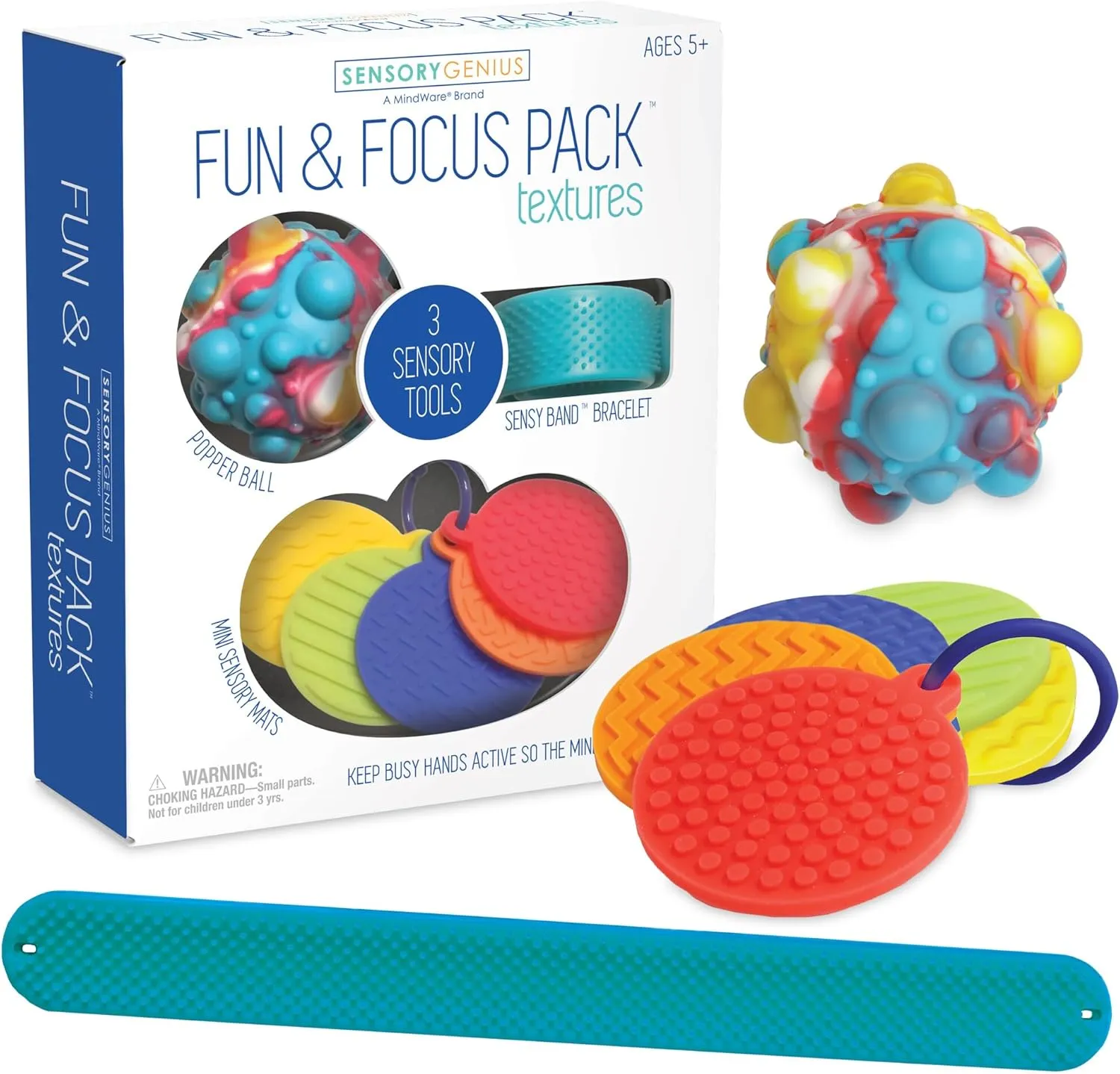 Sensory Genius Fun & Focus Pack: Textures Fidget Toy Set with Diverse Textures & Colors - Ages 5 & Up
