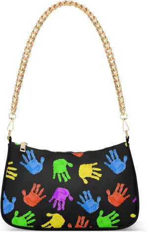 senya Handbags Chain Shoulder Tote Bag Colorful Hand Prints 1 Satchel Purse Top Handle Crossbody Bags for Women