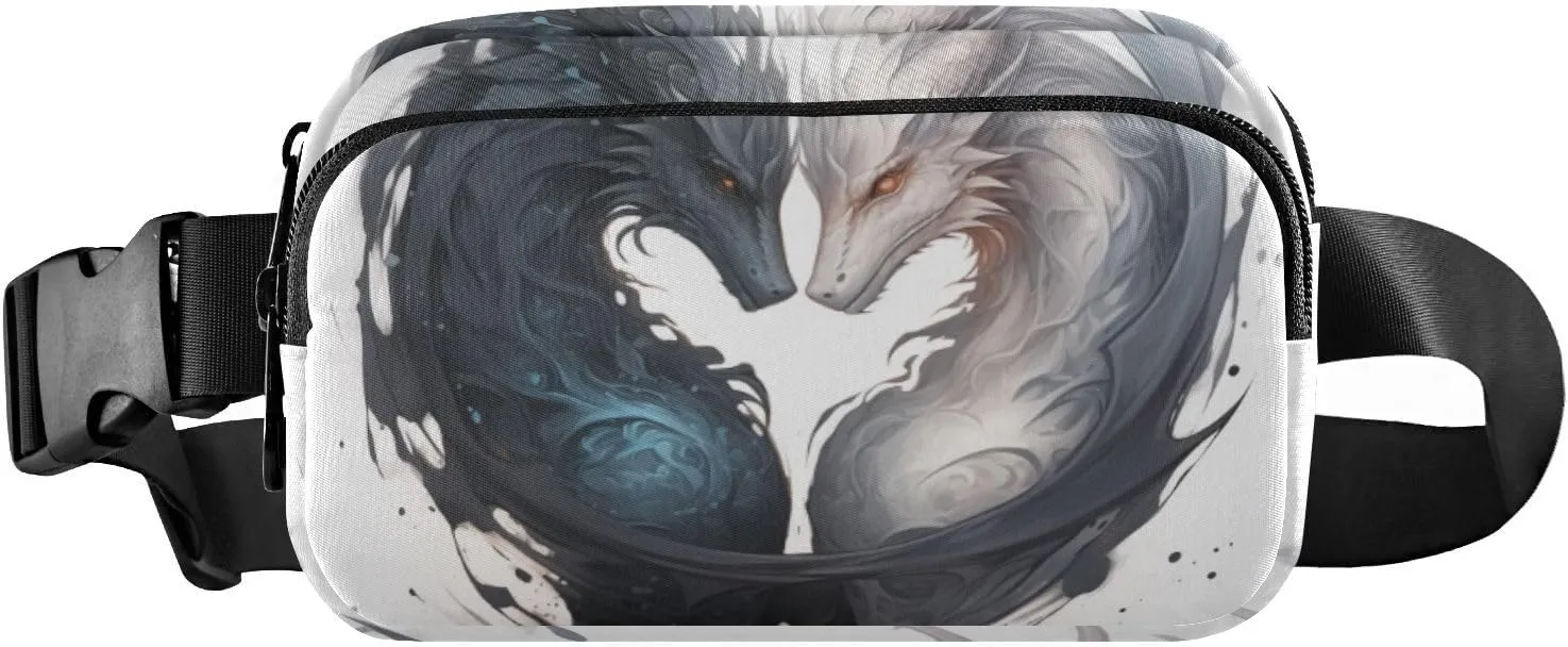 senya Ink Black-white Dragons Fanny Pack Crossbody Bags for Women Belt Bag Running Waist Bag with Adjustable Strap