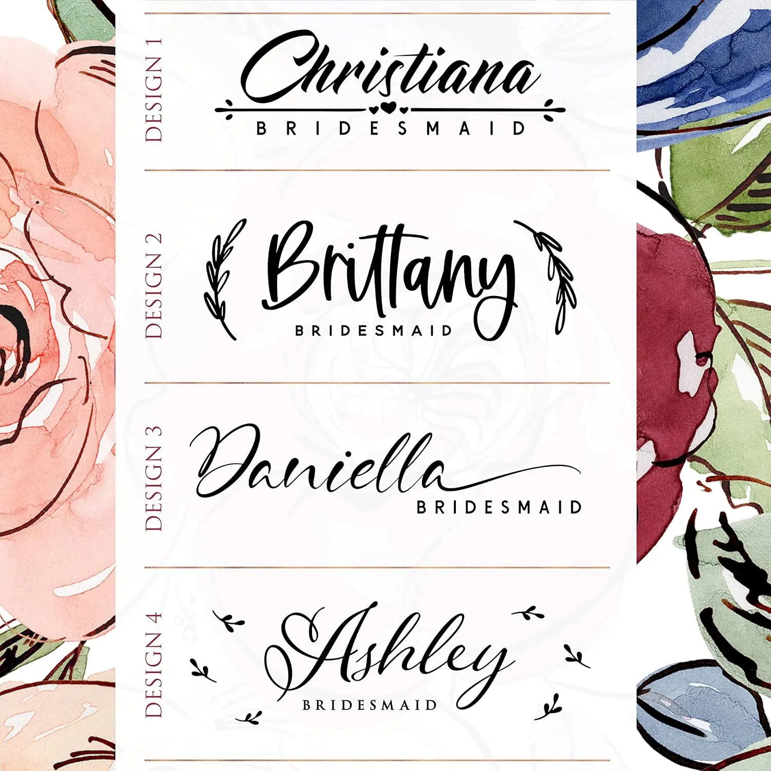 Set of 6 - Bridesmaid Gifts, Personalized Makeup Bag - 4 Designs- Custom Cosmetic Pouch w/ Name - 4 Color - Bridesmaid Proposal Gift, Gifts for Women, Gifts for Maid of Honor / Bridal Shower Gift