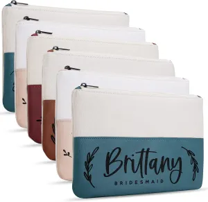 Set of 6 - Bridesmaid Gifts, Personalized Makeup Bag - 4 Designs- Custom Cosmetic Pouch w/ Name - 4 Color - Bridesmaid Proposal Gift, Gifts for Women, Gifts for Maid of Honor / Bridal Shower Gift