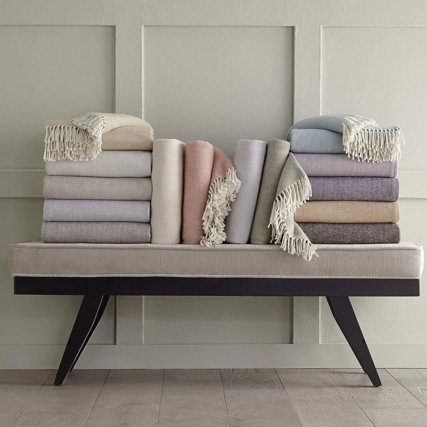 Sferra Celine Herringbone, 100% Cotton Throw Blanket - Taupe