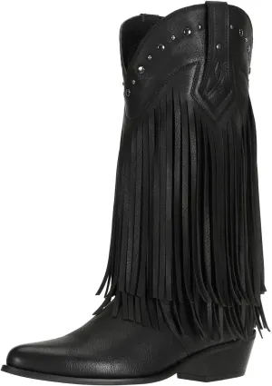 SheSole Women's Fringe Western Boots Wide Calf Riding Cowgirl Cowboy boots Black