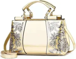 Shiny Patent Women PU Leather Handbags Embroidery Shoulder Bags Fashion Satchel Purses Top Handle Bags