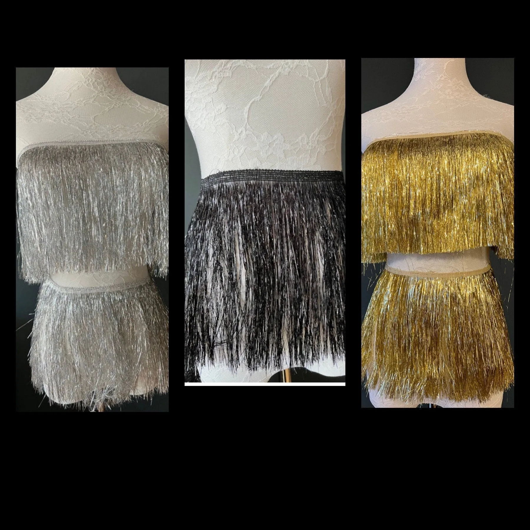 Silver Foil Fringe, 8” Wide, Silver, Dance Costume Accessory, Silver Fringe, Clothing, Crafting, High Quality