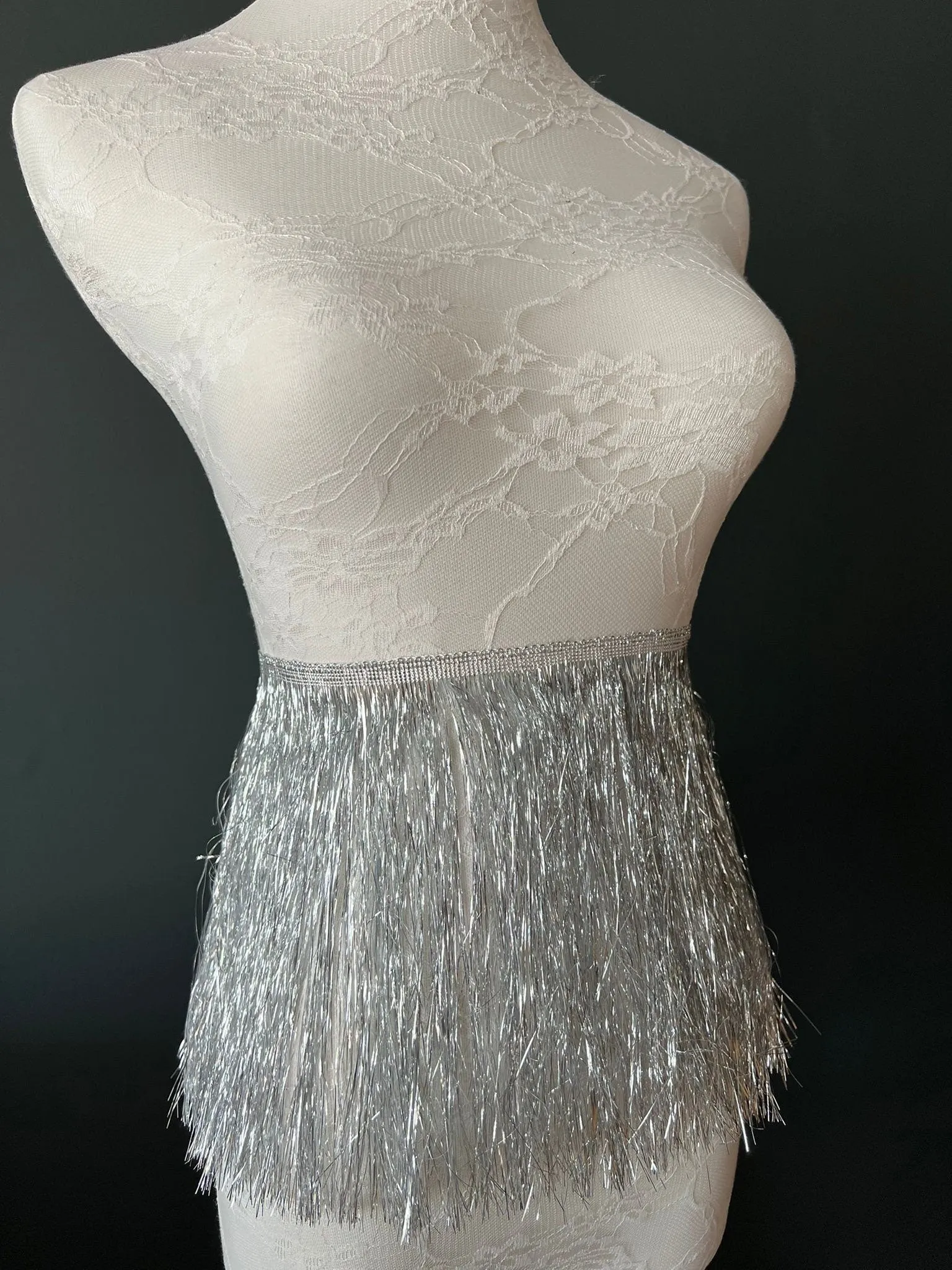 Silver Foil Fringe, 8” Wide, Silver, Dance Costume Accessory, Silver Fringe, Clothing, Crafting, High Quality