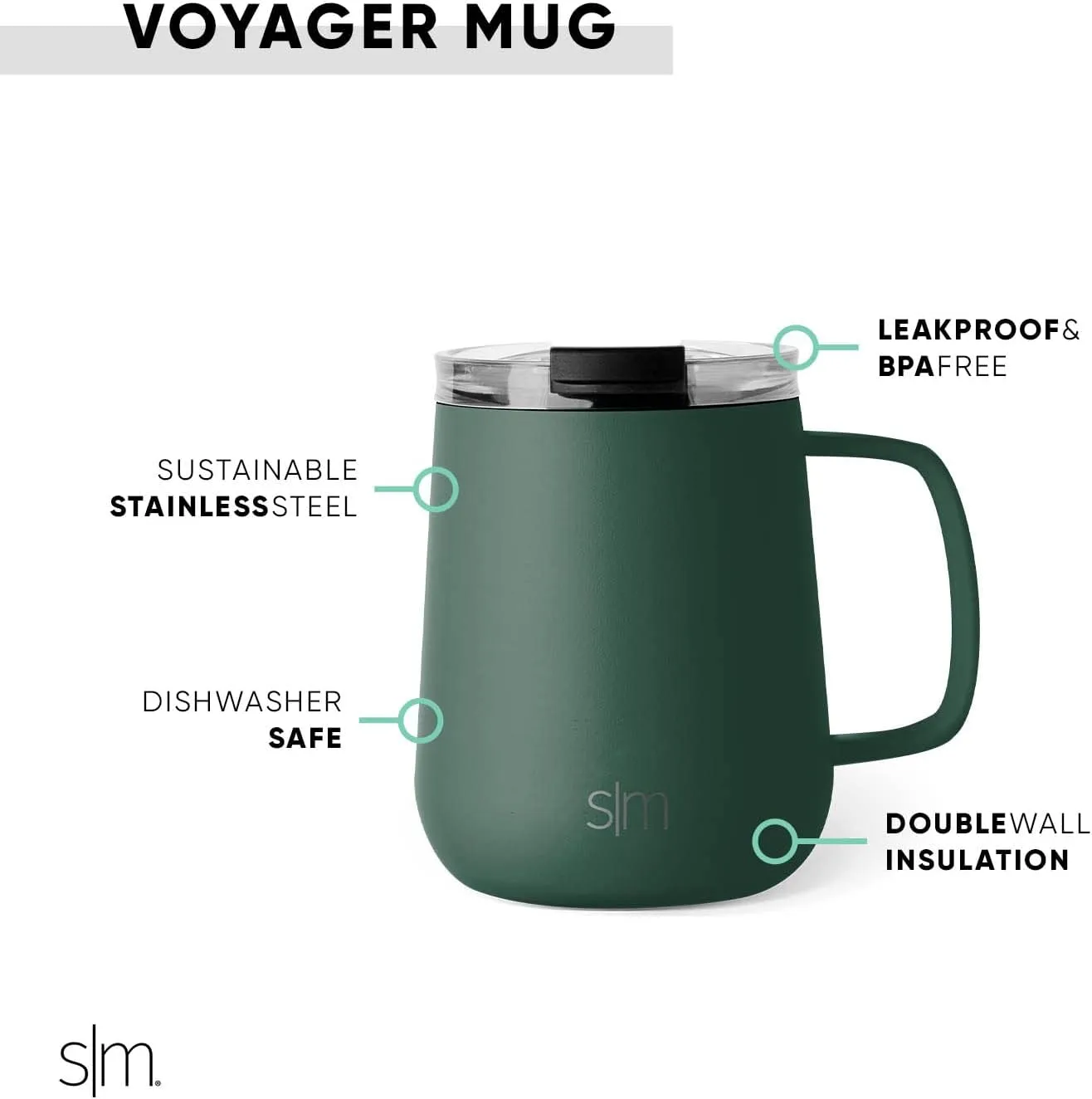 Simple Modern Travel Coffee Mug with Lid and Handle | Reusable Insulated Stainless Steel Coffee Tumbler Tea Cup | Gifts for Women Men Him Her | Voyager Collection | 12oz | Forest