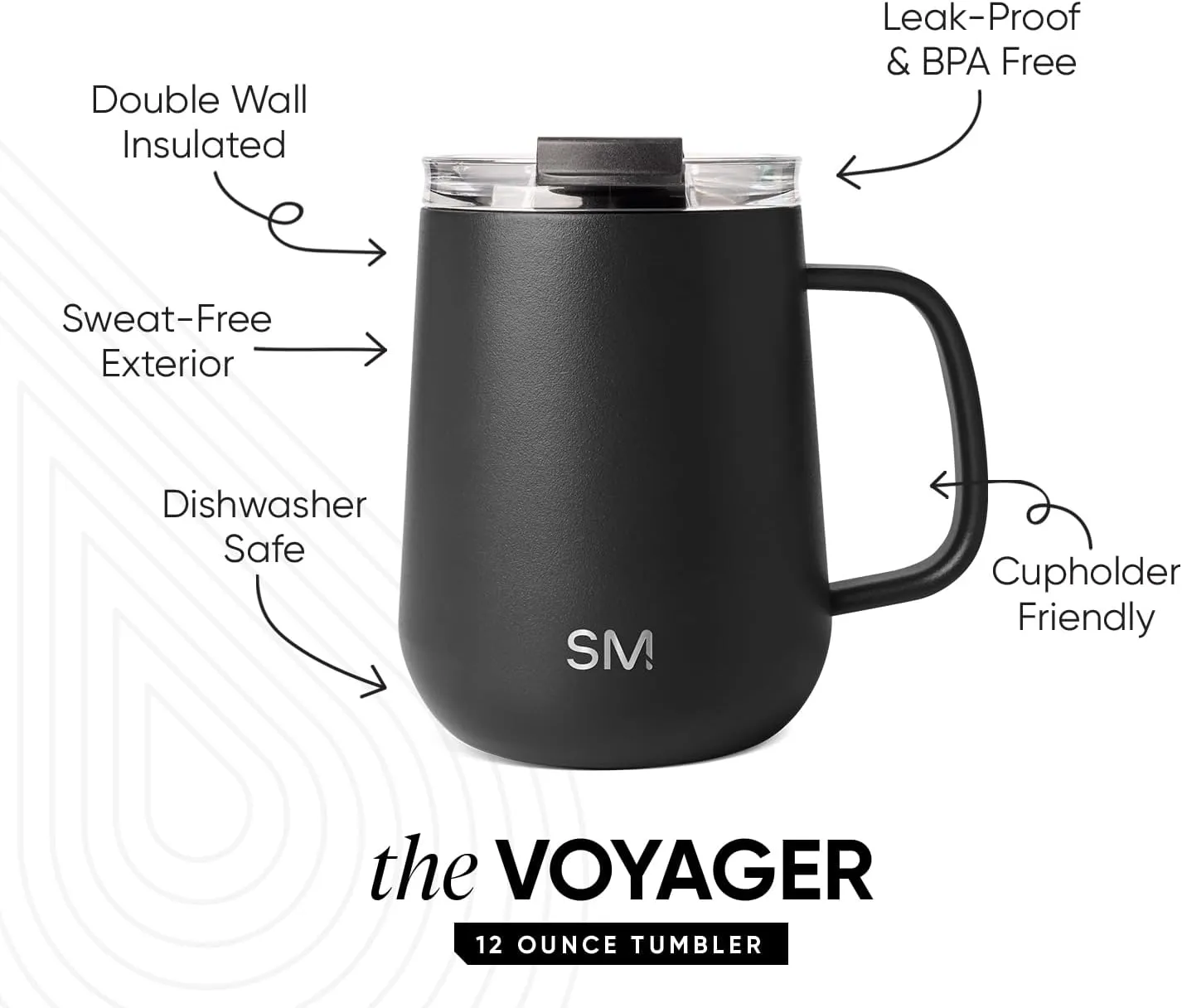 Simple Modern Travel Coffee Mug with Lid and Handle | Reusable Insulated Stainless Steel Coffee Tumbler Tea Cup | Gifts for Women Men Him Her | Voyager Collection | 12oz | Midnight Black