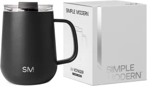 Simple Modern Travel Coffee Mug with Lid and Handle | Reusable Insulated Stainless Steel Coffee Tumbler Tea Cup | Gifts for Women Men Him Her | Voyager Collection | 12oz | Midnight Black
