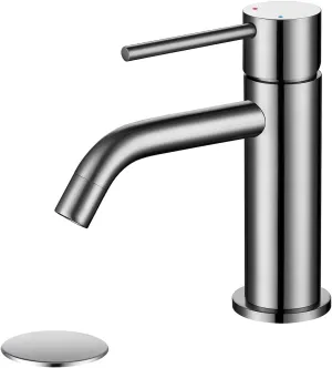 Single Hole Bathroom Sink Faucet with Pop-up Drain Assembly and Faucet Supply Lines, Brushed Nickel Single Handle Lavatory Basin Faucets Taps