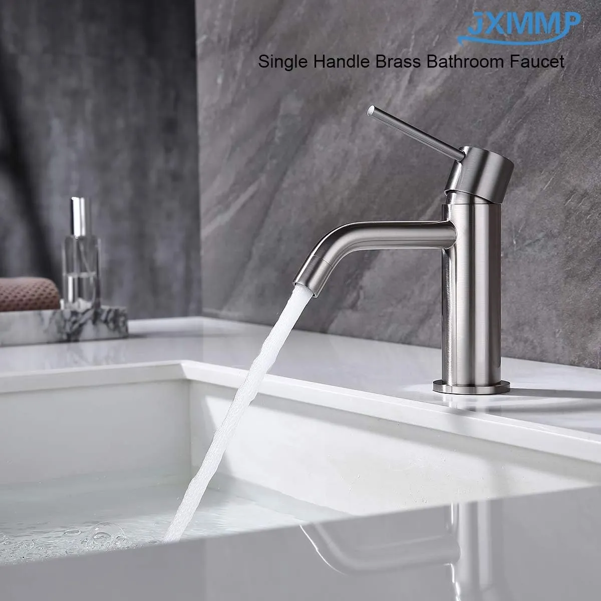 Single Hole Bathroom Sink Faucet with Pop-up Drain Assembly and Faucet Supply Lines, Brushed Nickel Single Handle Lavatory Basin Faucets Taps