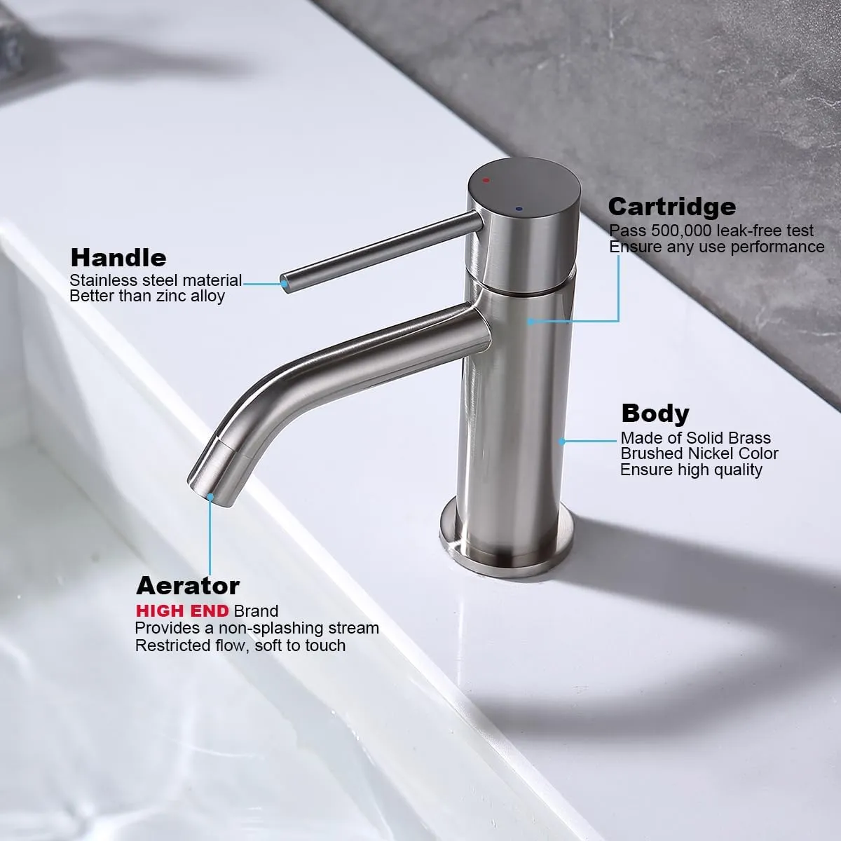 Single Hole Bathroom Sink Faucet with Pop-up Drain Assembly and Faucet Supply Lines, Brushed Nickel Single Handle Lavatory Basin Faucets Taps