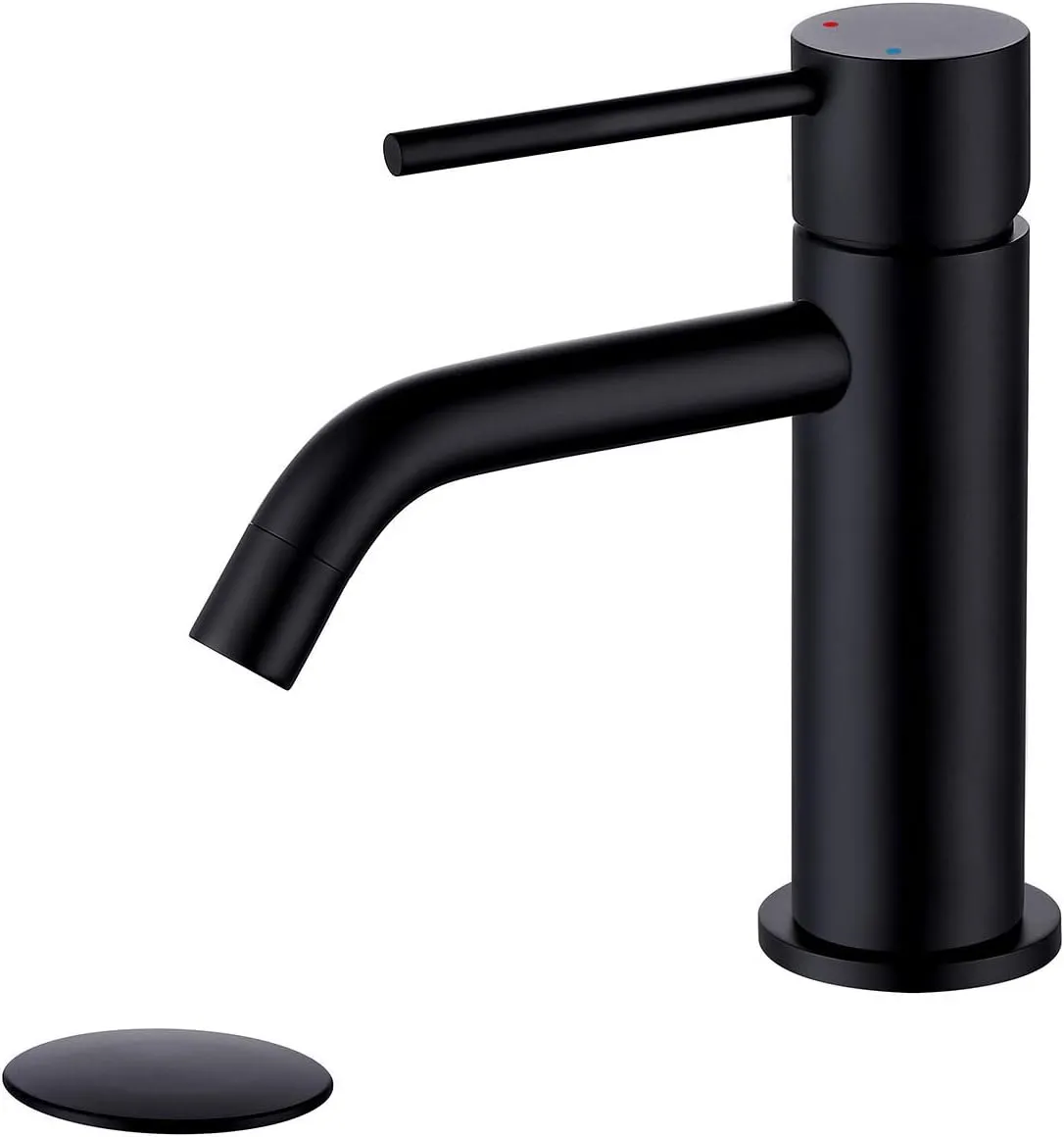 Single Hole Matte Black Bathroom Faucet with Pop Up Drain Assembly and Faucet Supply Hose, JXMMP Single Handle Lavatory Faucets for Sink, Black Sink Faucet Bathroom