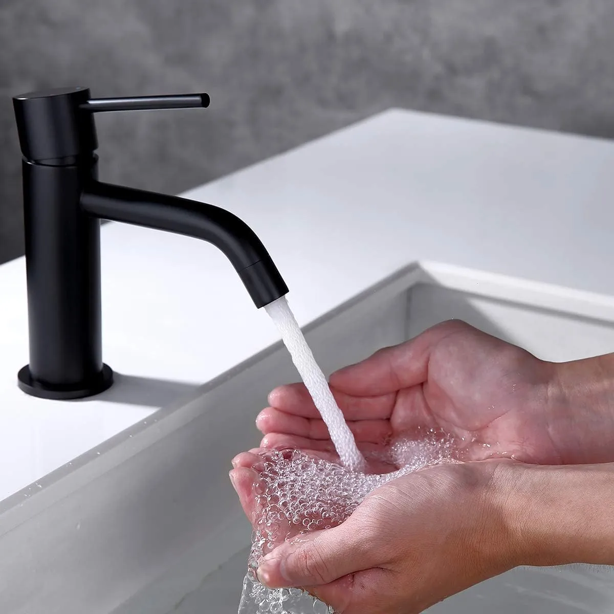 Single Hole Matte Black Bathroom Faucet with Pop Up Drain Assembly and Faucet Supply Hose, JXMMP Single Handle Lavatory Faucets for Sink, Black Sink Faucet Bathroom