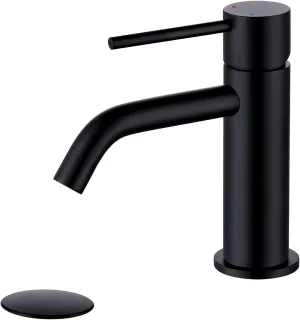 Single Hole Matte Black Bathroom Faucet with Pop Up Drain Assembly and Faucet Supply Hose, JXMMP Single Handle Lavatory Faucets for Sink, Black Sink Faucet Bathroom