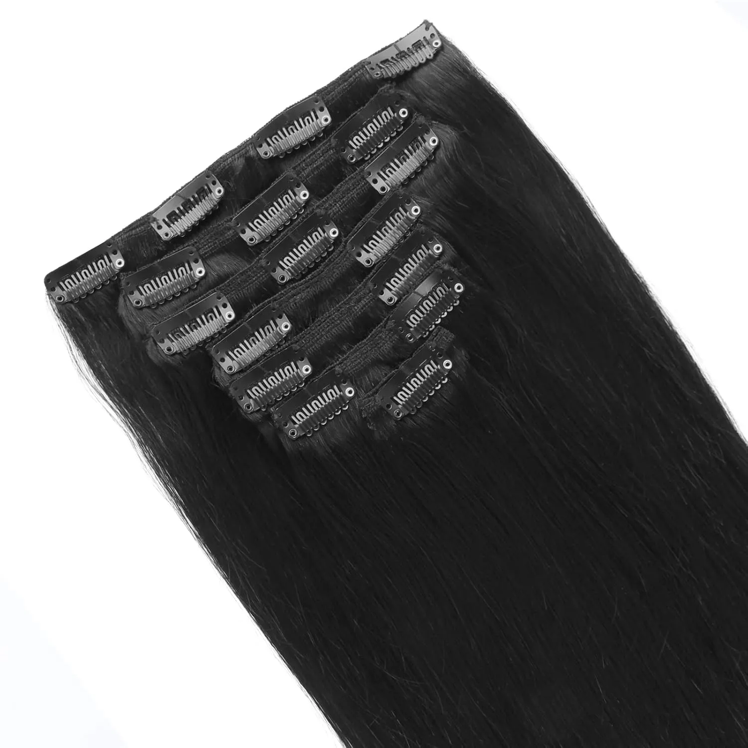 Sixstarhair Clip in Hair Extensions Black Women Brazilian Virgin Hair Natural Black 14 Inch Silky Straight Human Hair Extensions Double Weft 7 Pieces with 17Clips 120g per Pack