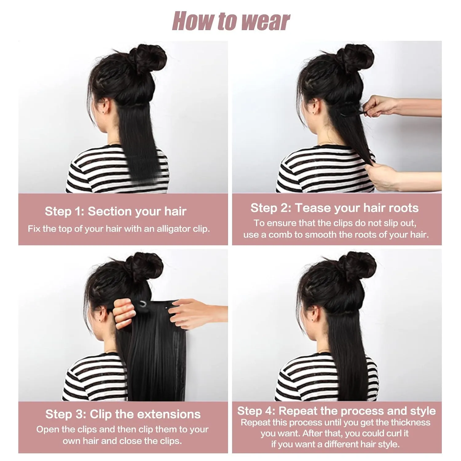 Sixstarhair Clip in Hair Extensions Black Women Brazilian Virgin Hair Natural Black 14 Inch Silky Straight Human Hair Extensions Double Weft 7 Pieces with 17Clips 120g per Pack