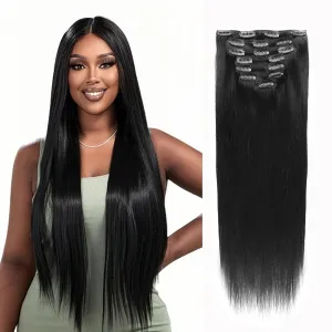 Sixstarhair Clip in Hair Extensions Black Women Brazilian Virgin Hair Natural Black 14 Inch Silky Straight Human Hair Extensions Double Weft 7 Pieces with 17Clips 120g per Pack