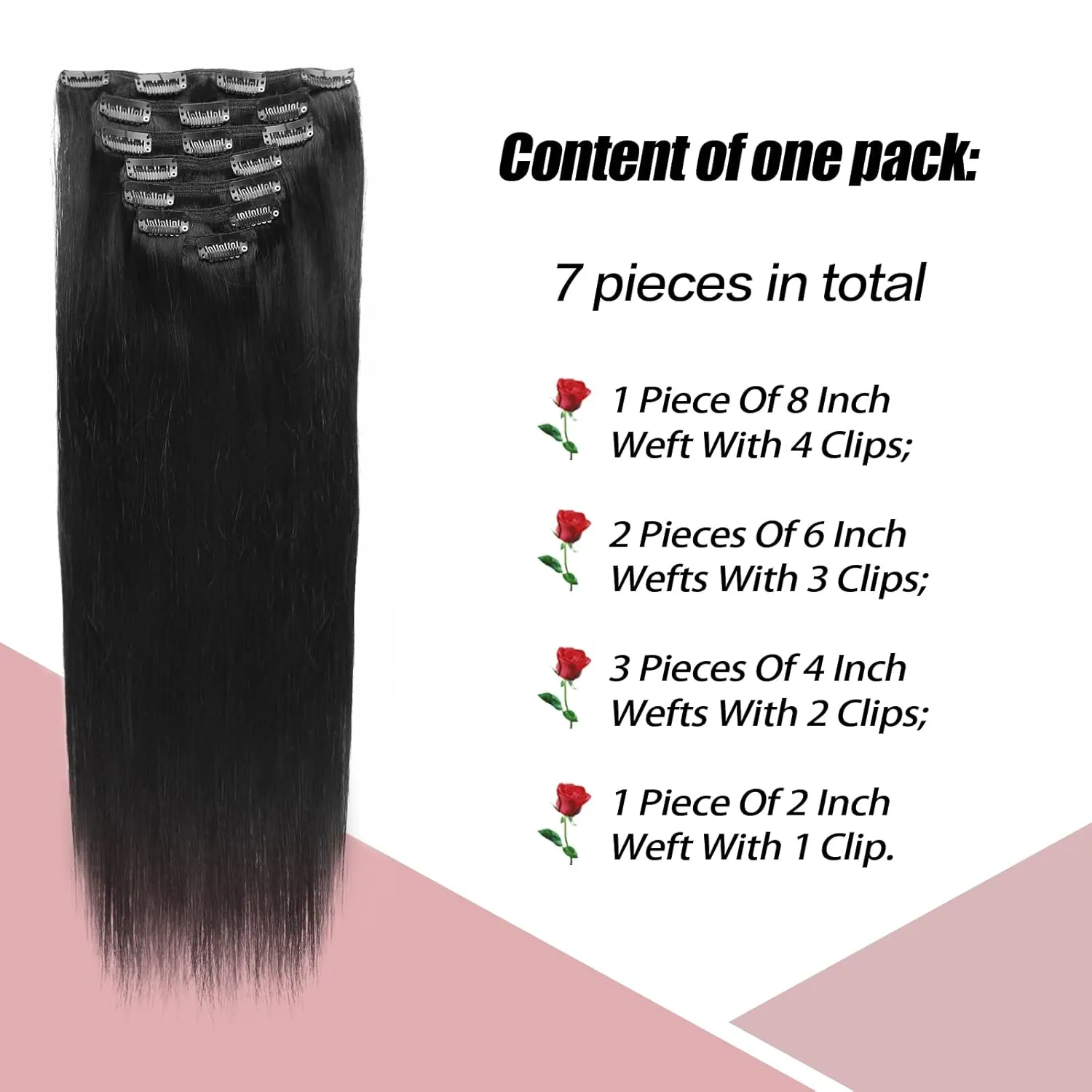 Sixstarhair Clip in Hair Extensions Black Women Brazilian Virgin Hair Natural Black 14 Inch Silky Straight Human Hair Extensions Double Weft 7 Pieces with 17Clips 120g per Pack