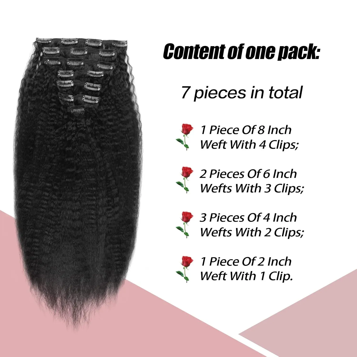 Sixstarhair Clip in Hair Extensions Brazilian Virgin Hair Natural Black 18Inch Clip in Extensions for Black Women Double Weft Kinky Straight Real Human Hair 7 Pieces with 17Clips 120g per Pack