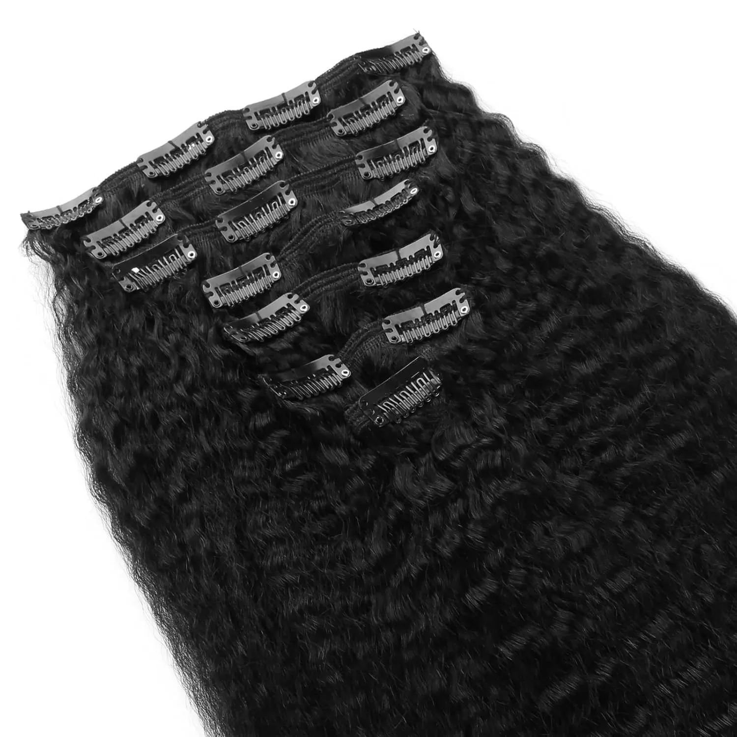 Sixstarhair Clip in Hair Extensions Brazilian Virgin Hair Natural Black 18Inch Clip in Extensions for Black Women Double Weft Kinky Straight Real Human Hair 7 Pieces with 17Clips 120g per Pack