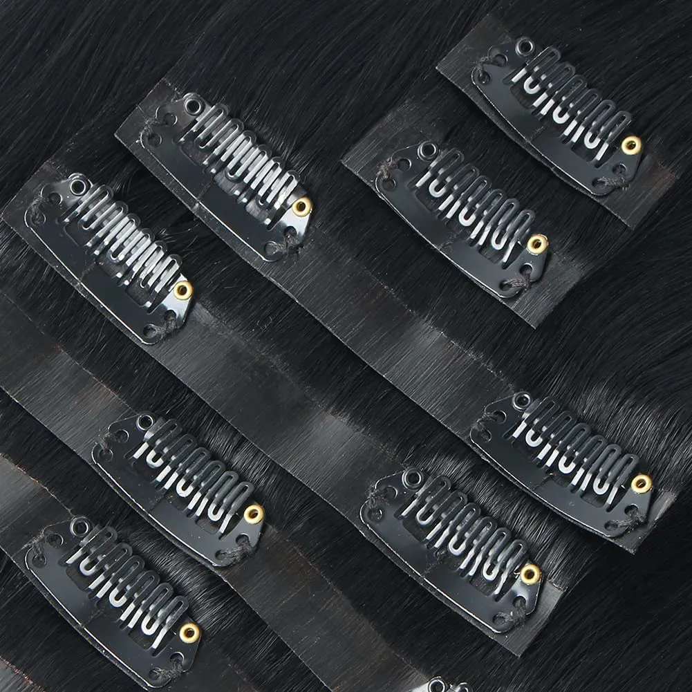 Sixstarhair Clip In Hair Extensions Human Hair Jet Black Hair Extensions 16 Inch 100 Remy Human Hair Extensions Silky Straight Grade 9A Extensions for Thick Hair