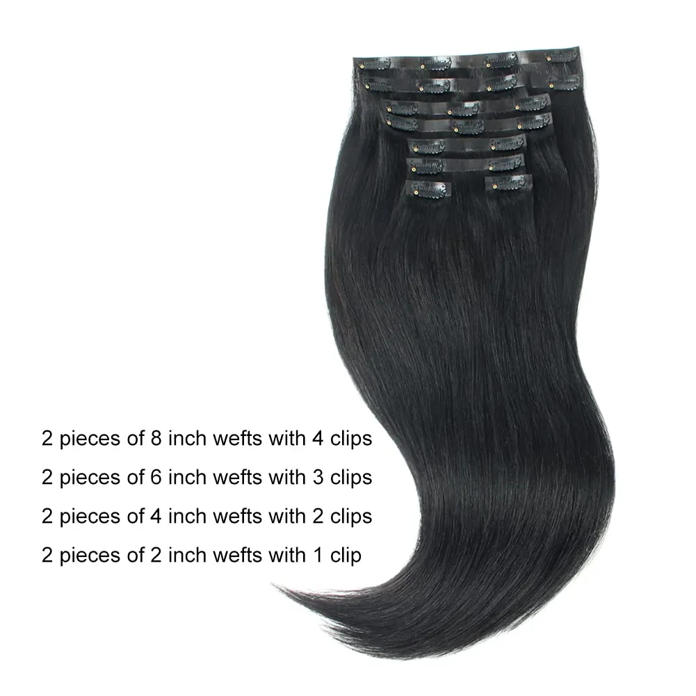 Sixstarhair Clip In Hair Extensions Human Hair Jet Black Hair Extensions 16 Inch 100 Remy Human Hair Extensions Silky Straight Grade 9A Extensions for Thick Hair