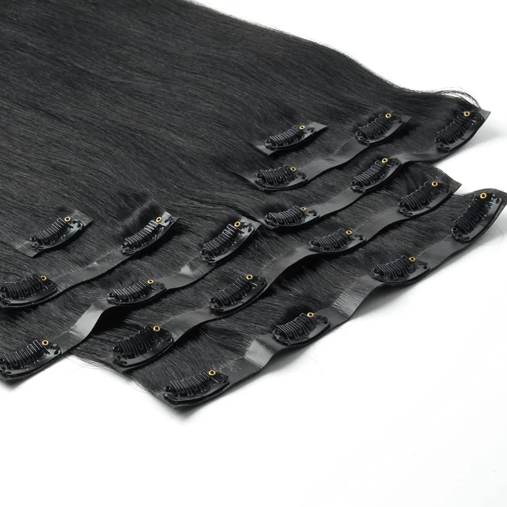 Sixstarhair Clip In Hair Extensions Human Hair Jet Black Hair Extensions 16 Inch 100 Remy Human Hair Extensions Silky Straight Grade 9A Extensions for Thick Hair