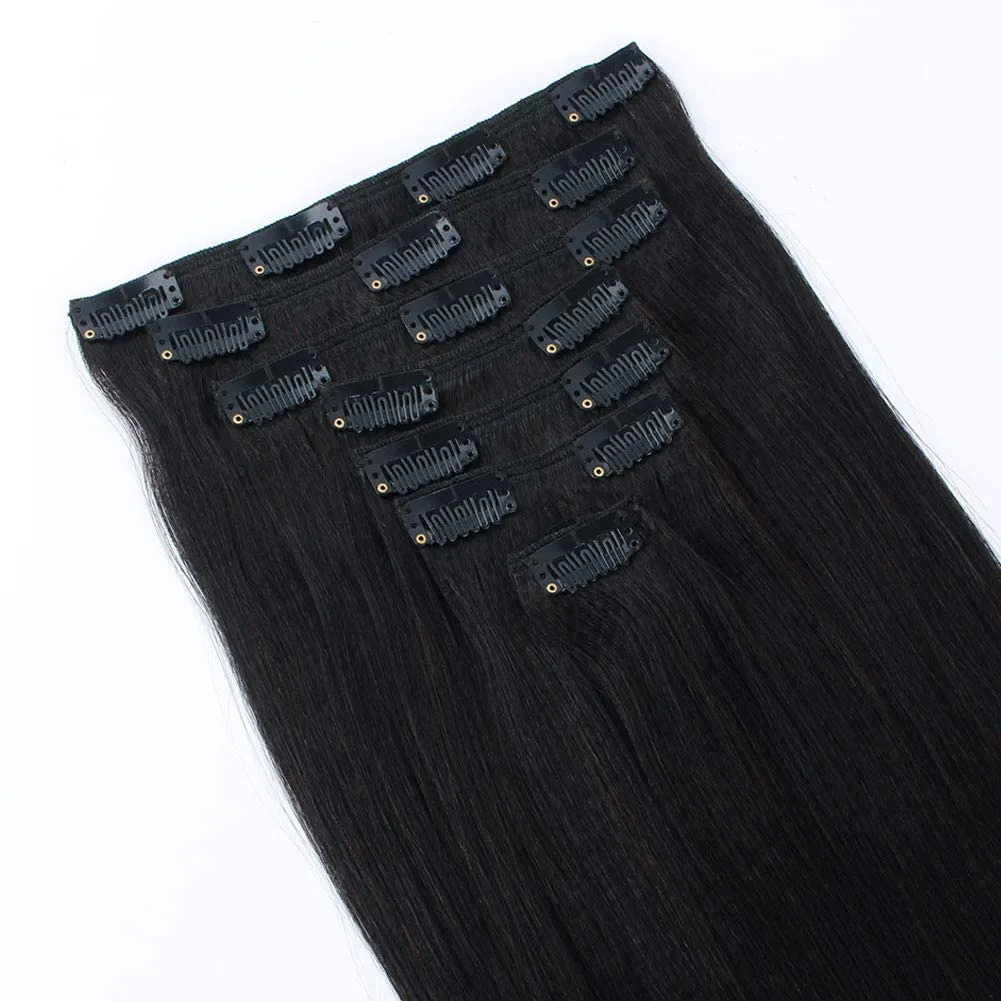 SixStarHair Clip In Hair Extensions Real Human Hair Yaki Straight Human Hair Clip Ins For Black Women Double Wefted Coarse Yaki Straight Hair Extensions 9A Grade Human Hair 7 Pieces 18inch