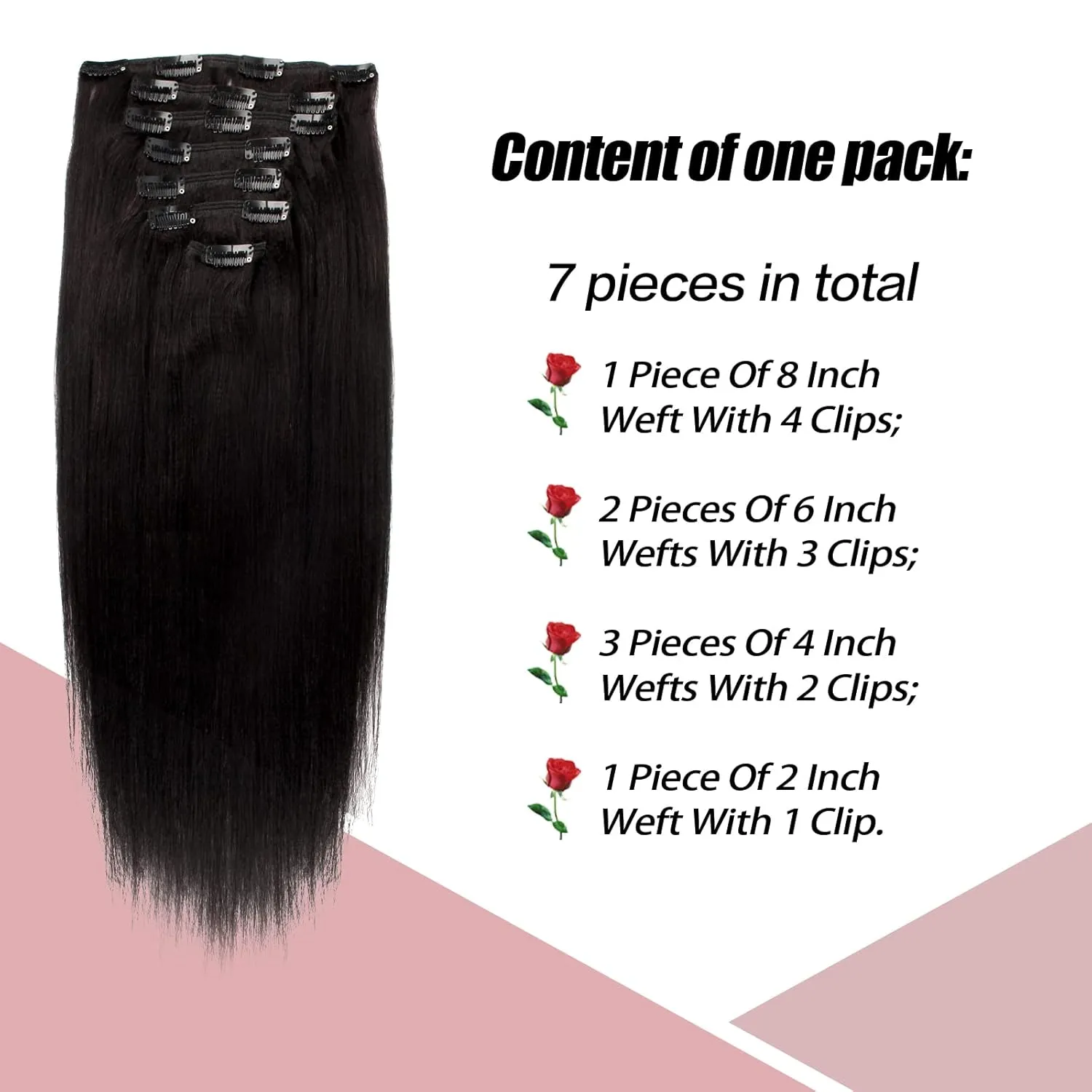 SixStarHair Clip In Hair Extensions Real Human Hair Yaki Straight Human Hair Clip Ins For Black Women Double Wefted Coarse Yaki Straight Hair Extensions 9A Grade Human Hair 7 Pieces 18inch